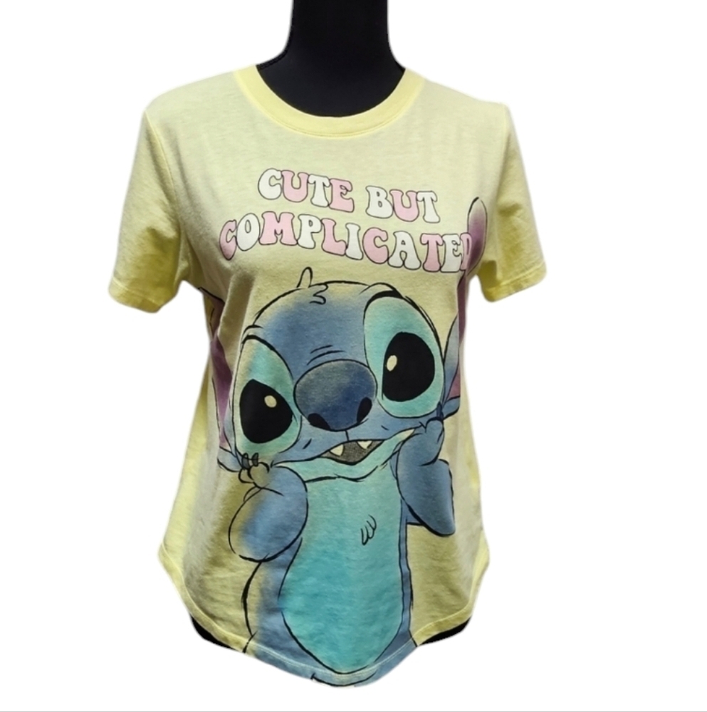 Disney Cute but Complicated Stitch Yellow Top 60% Cotton 40% Polyester Sz M 7-9